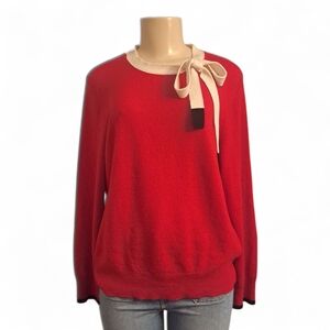 Charter Club 100% Cashmere Red Sweater w Bow Neck Detail Size L